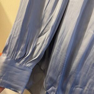 Dynamite Light Blue Satin V-Neck Blouse – Chic Workwear Top